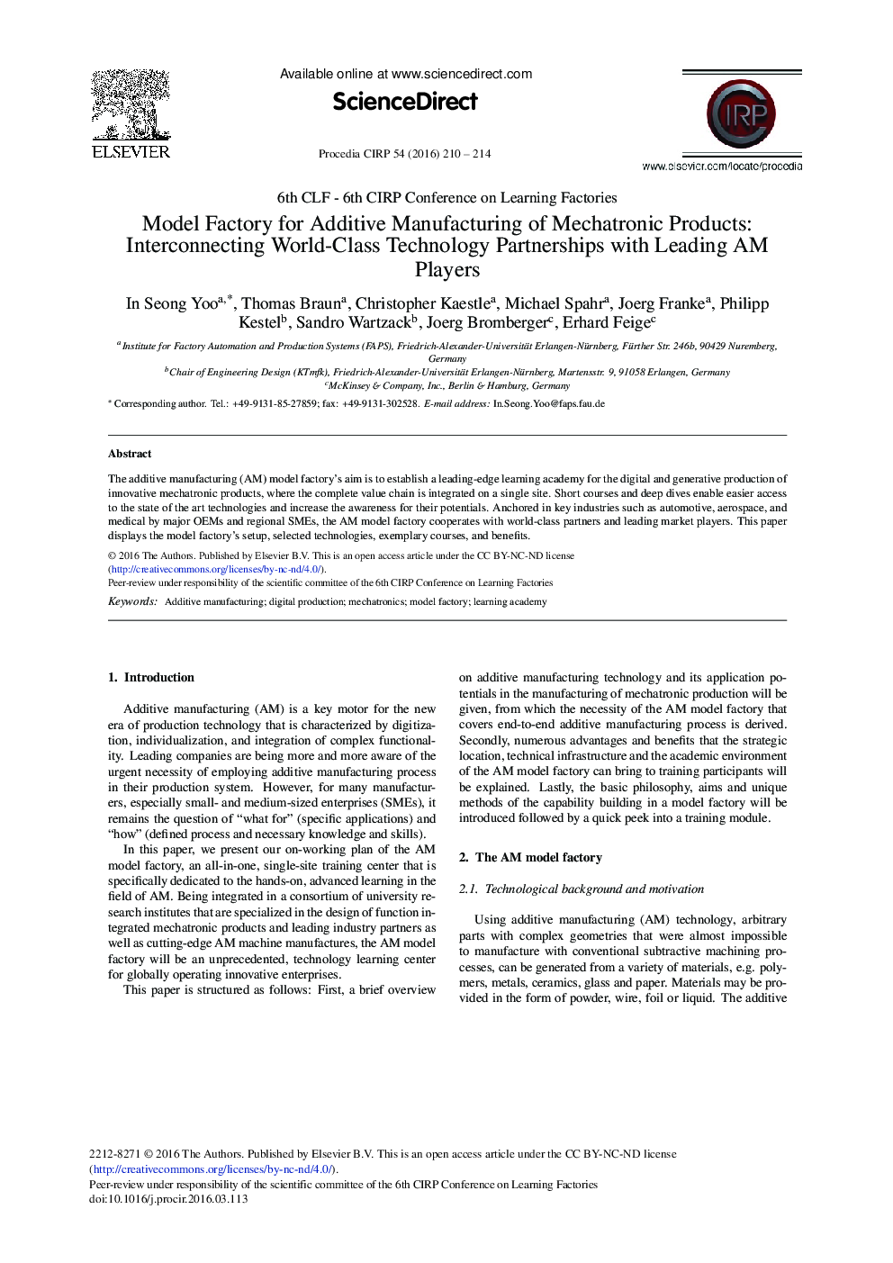 Model Factory for Additive Manufacturing of Mechatronic Products: Interconnecting World-class Technology Partnerships with Leading AM Players