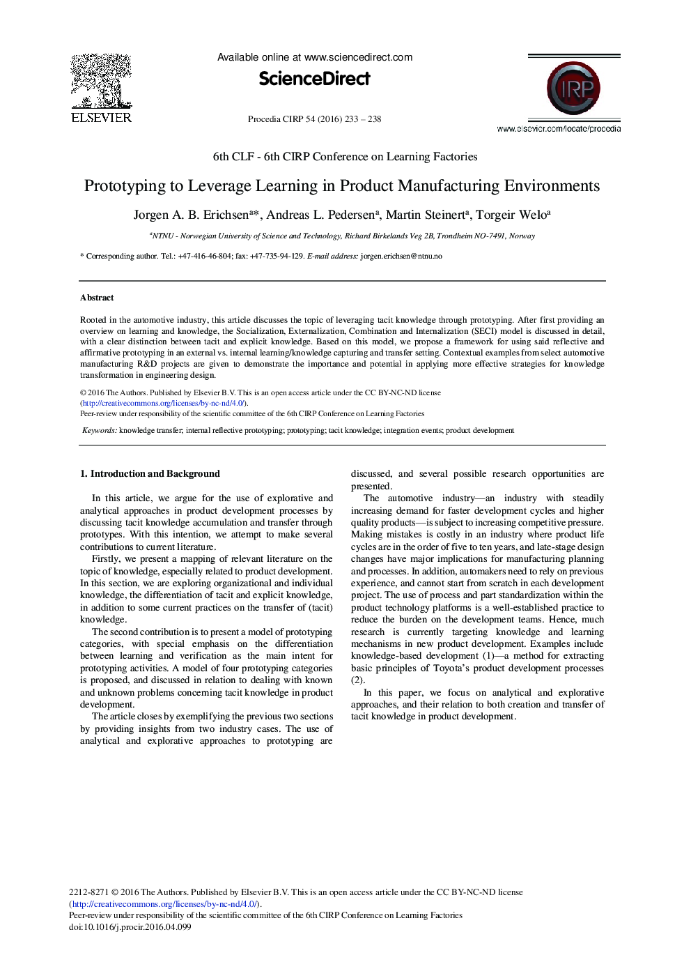 Prototyping to Leverage Learning in Product Manufacturing Environments