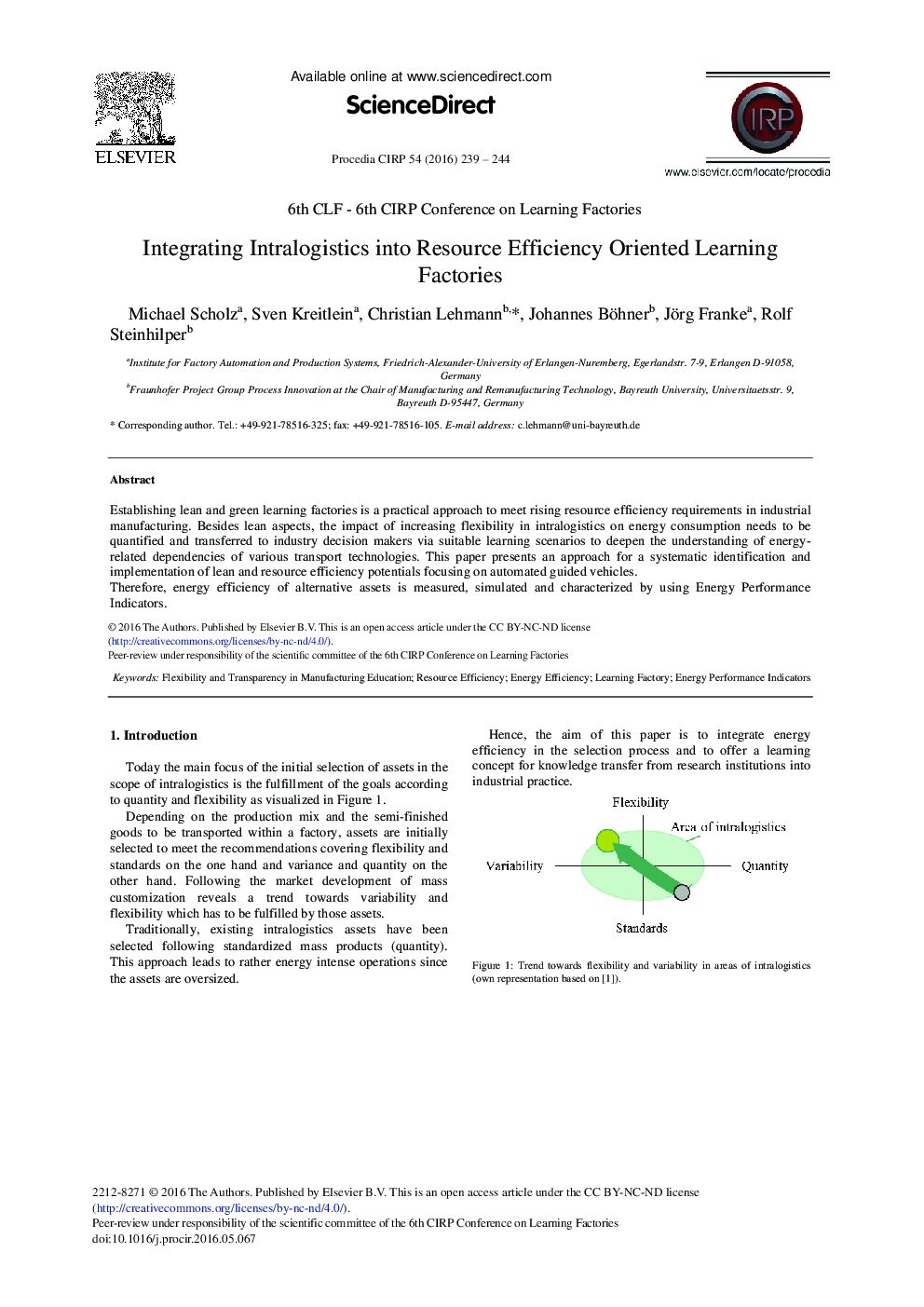 Integrating Intralogistics into Resource Efficiency Oriented Learning Factories