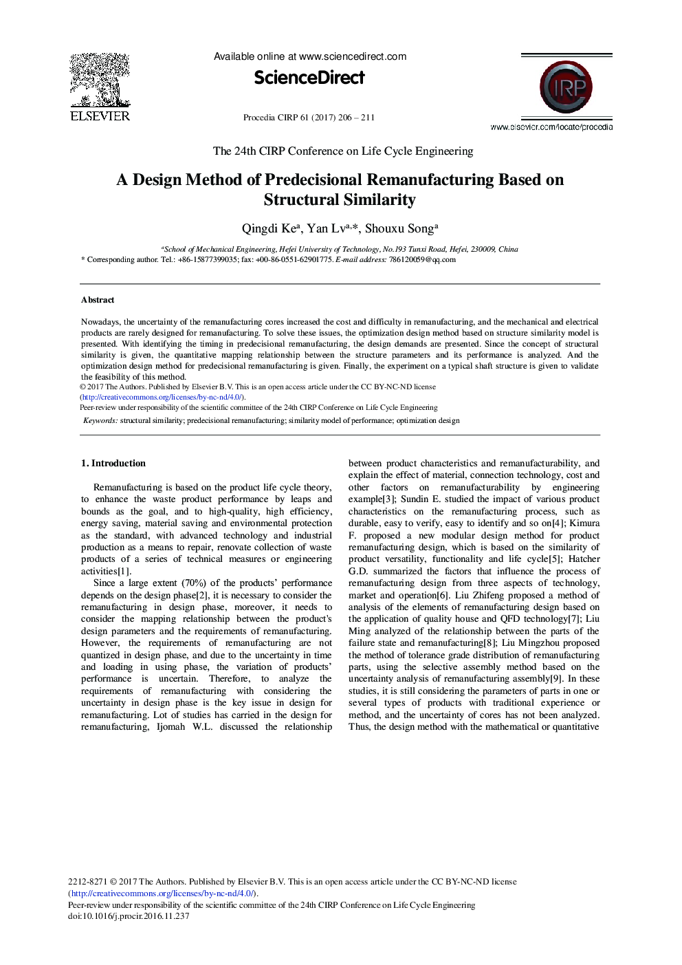 A Design Method of Predecisional Remanufacturing Based on Structural Similarity