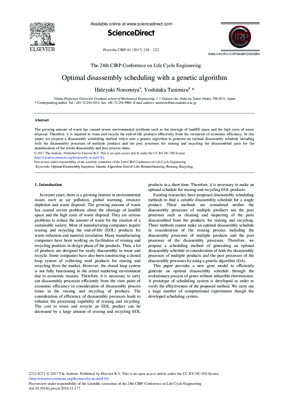 Optimal Disassembly Scheduling with a Genetic Algorithm