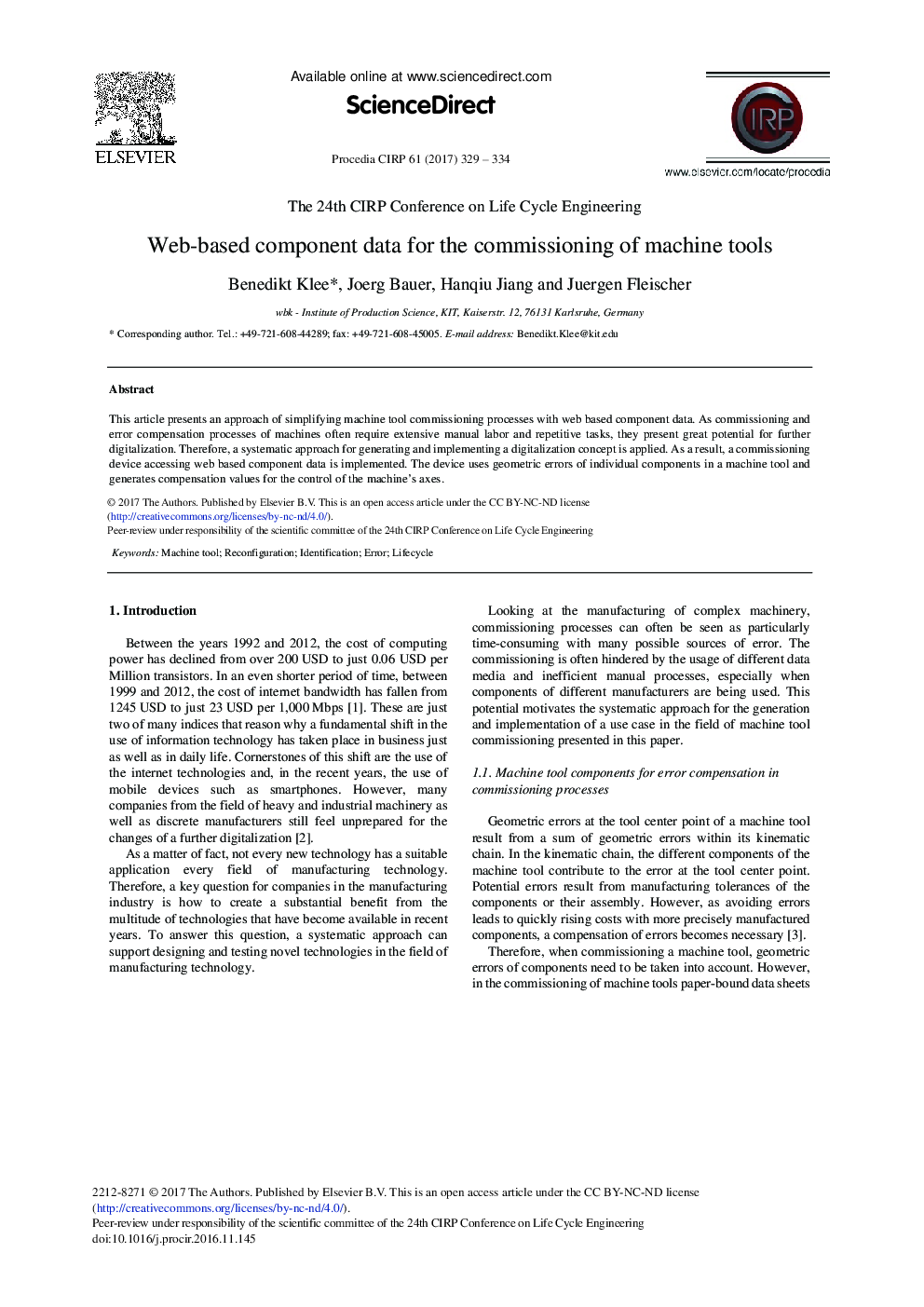 Web-based Component Data for the Commissioning of Machine Tools