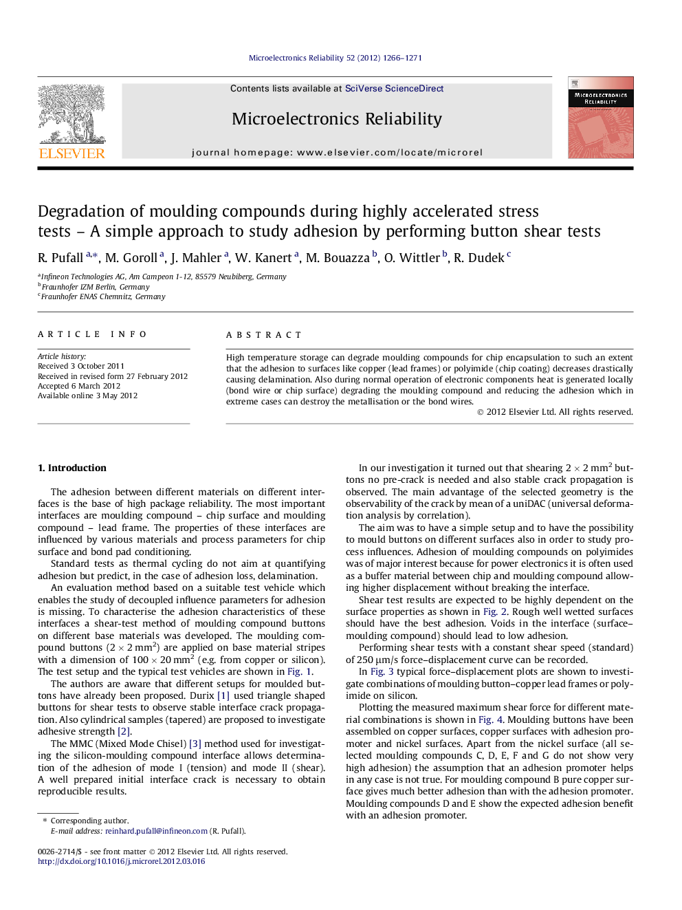 Degradation of moulding compounds during highly accelerated stress tests – A simple approach to study adhesion by performing button shear tests