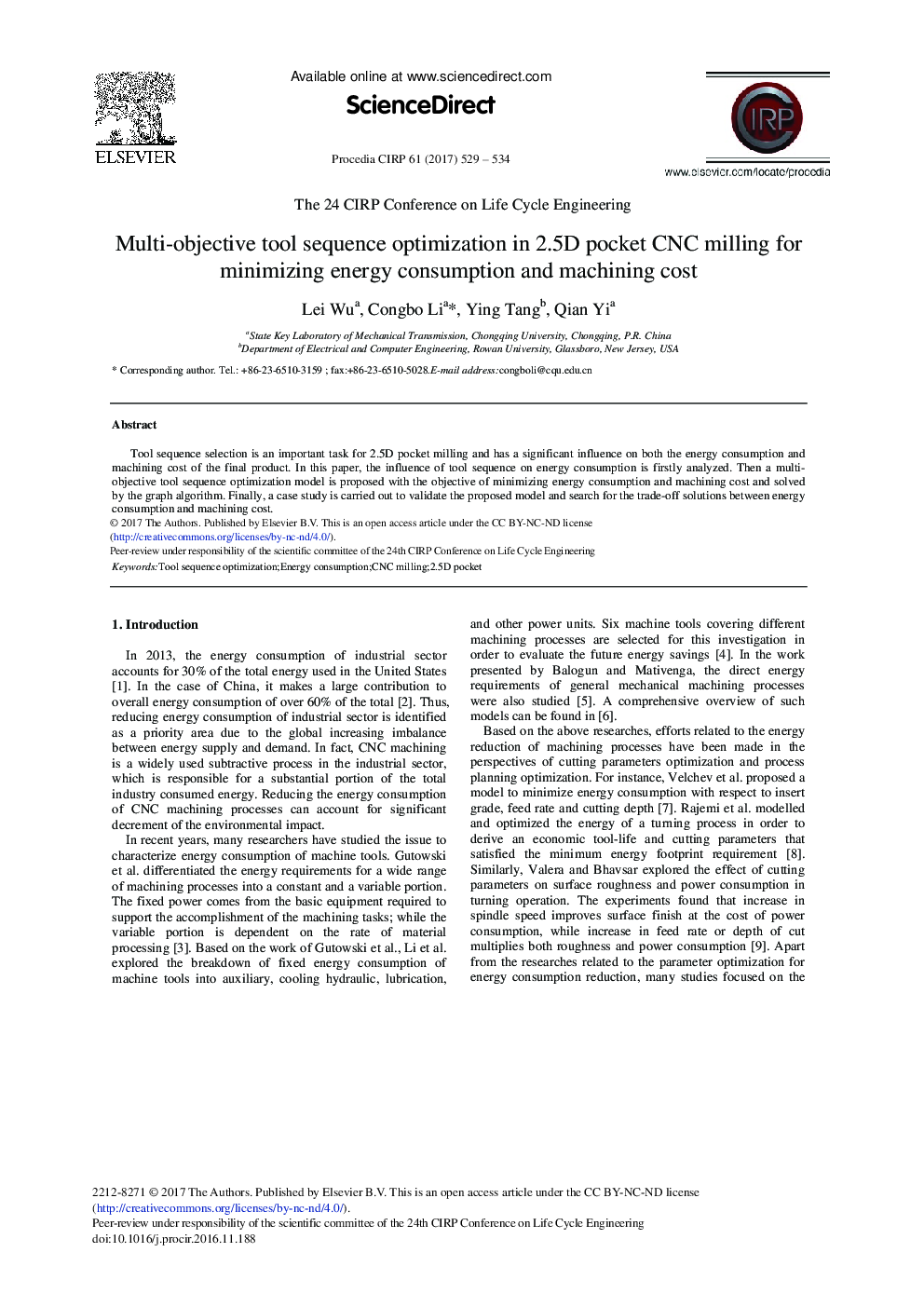 Multi-objective Tool Sequence Optimization in 2.5D Pocket CNC Milling for Minimizing Energy Consumption and Machining Cost