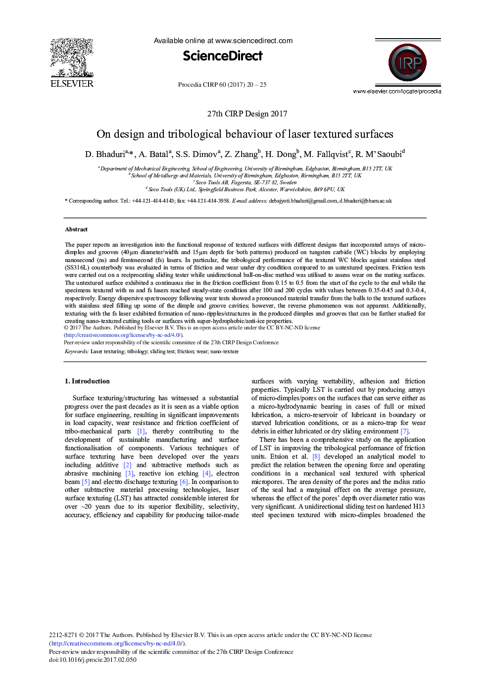 On Design and Tribological Behaviour of Laser Textured Surfaces