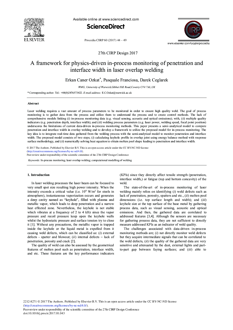 A Framework for Physics-driven in-process Monitoring of Penetration and Interface Width in Laser Overlap Welding