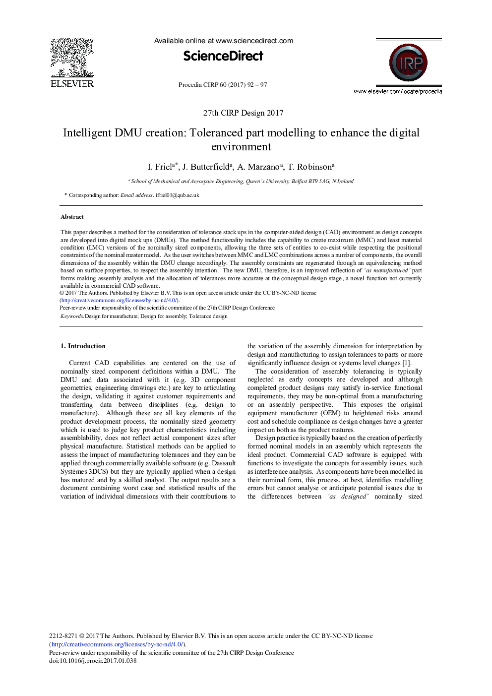 Intelligent DMU Creation: Toleranced Part Modelling to Enhance the Digital Environment