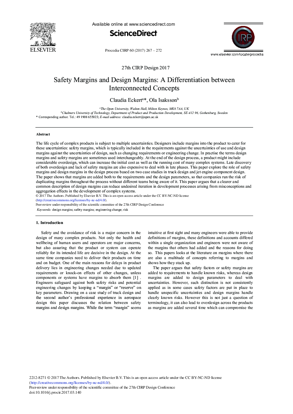 Safety Margins and Design Margins: A Differentiation between Interconnected Concepts