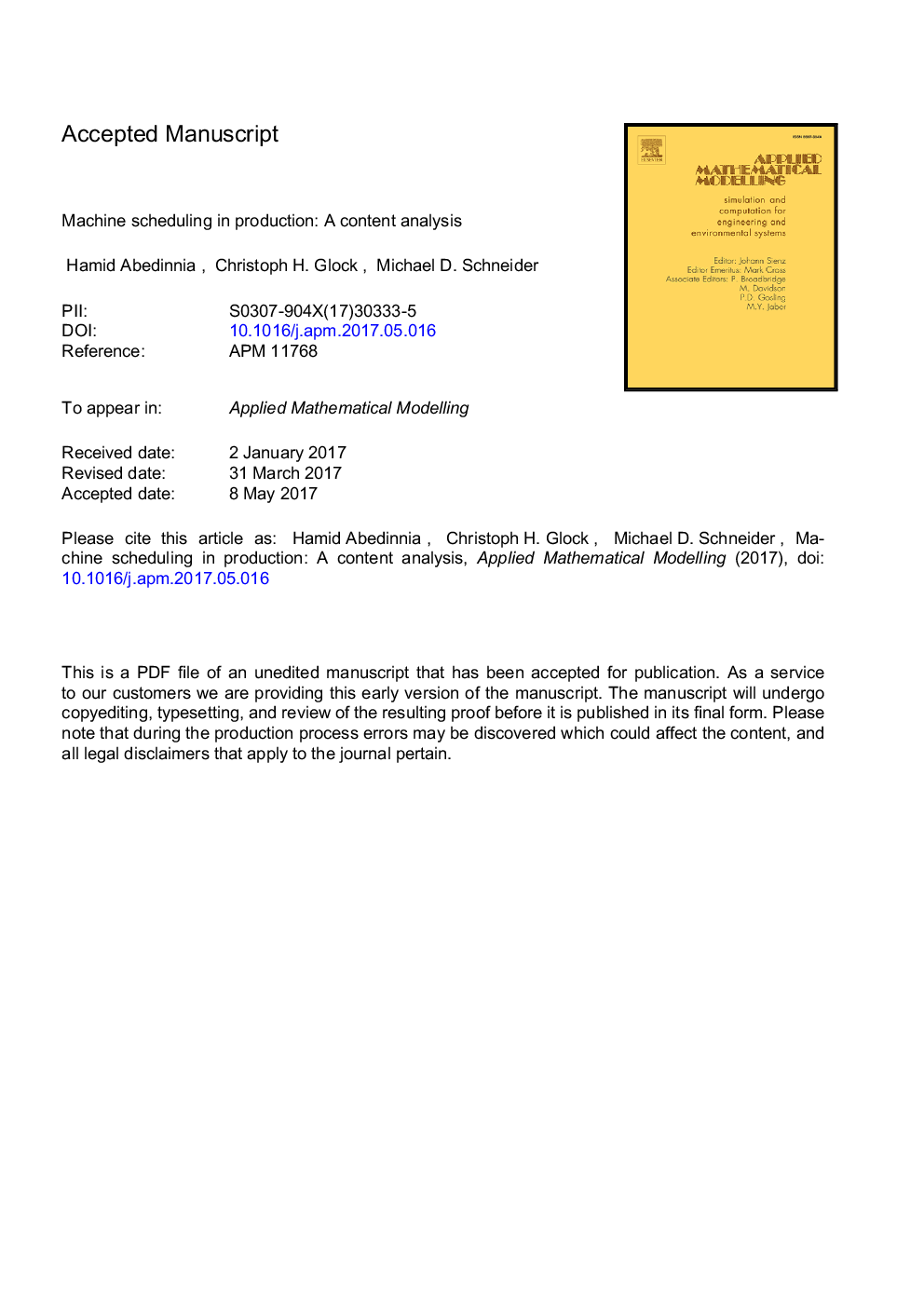 Machine scheduling in production: A content analysis