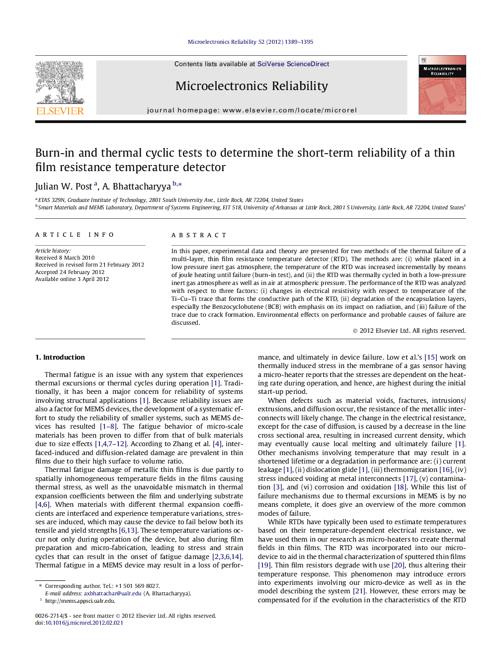 Burn-in and thermal cyclic tests to determine the short-term reliability of a thin film resistance temperature detector