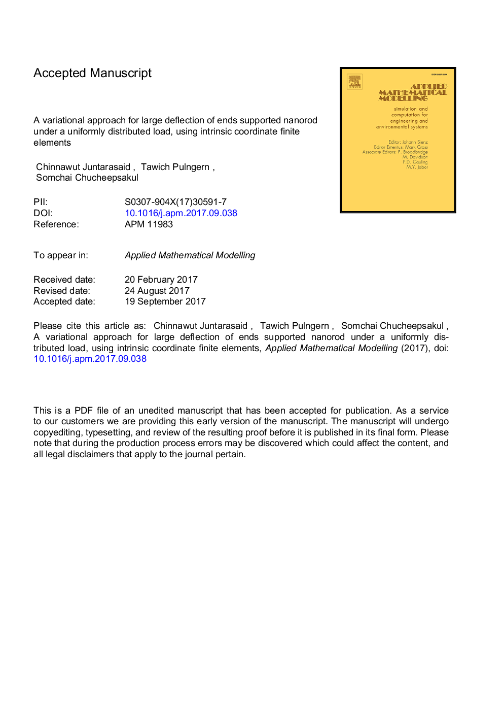 A variational approach for large deflection of ends supported nanorod under a uniformly distributed load, using intrinsic coordinate finite elements