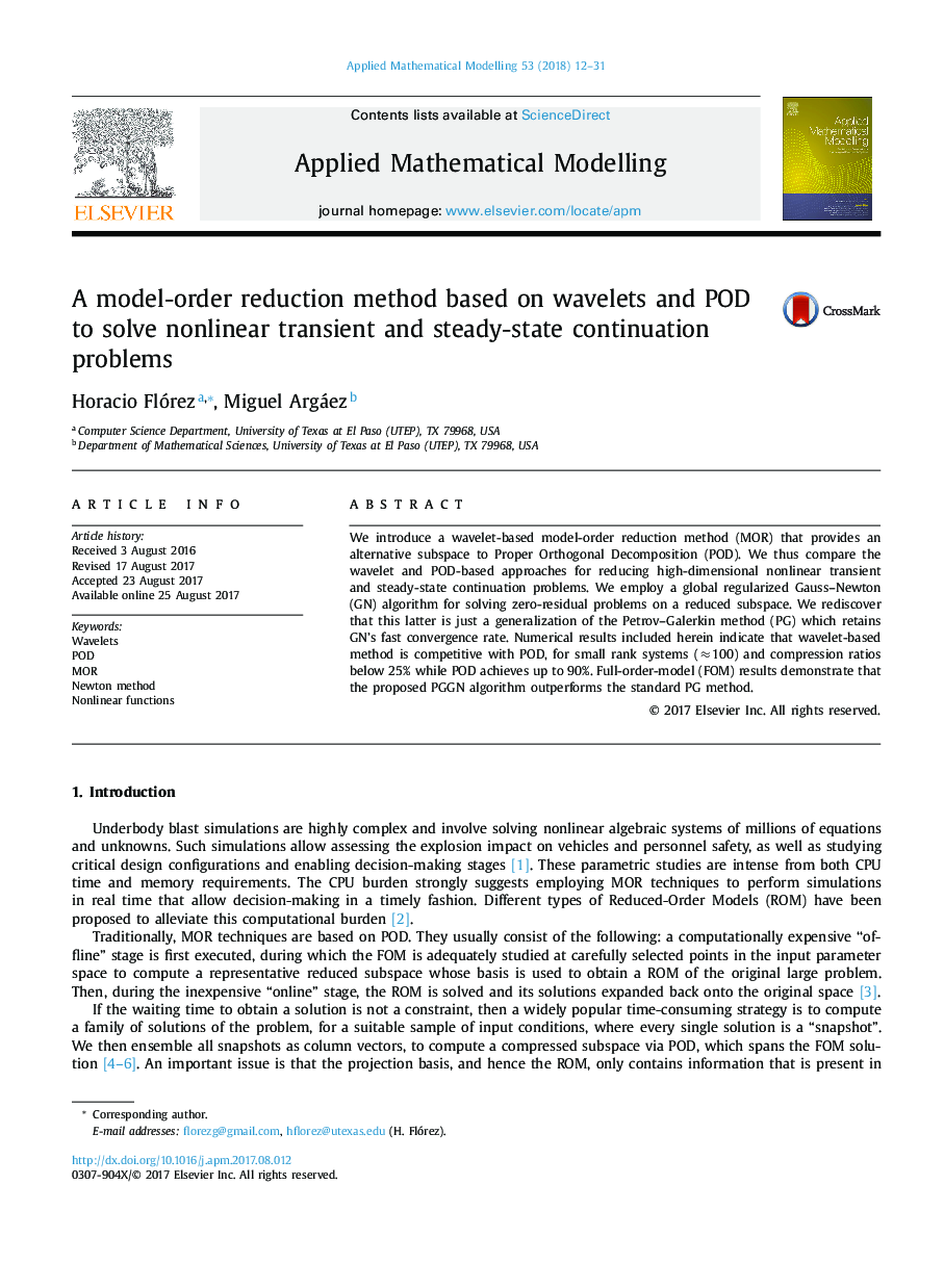 A model-order reduction method based on wavelets and POD to solve nonlinear transient and steady-state continuation problems