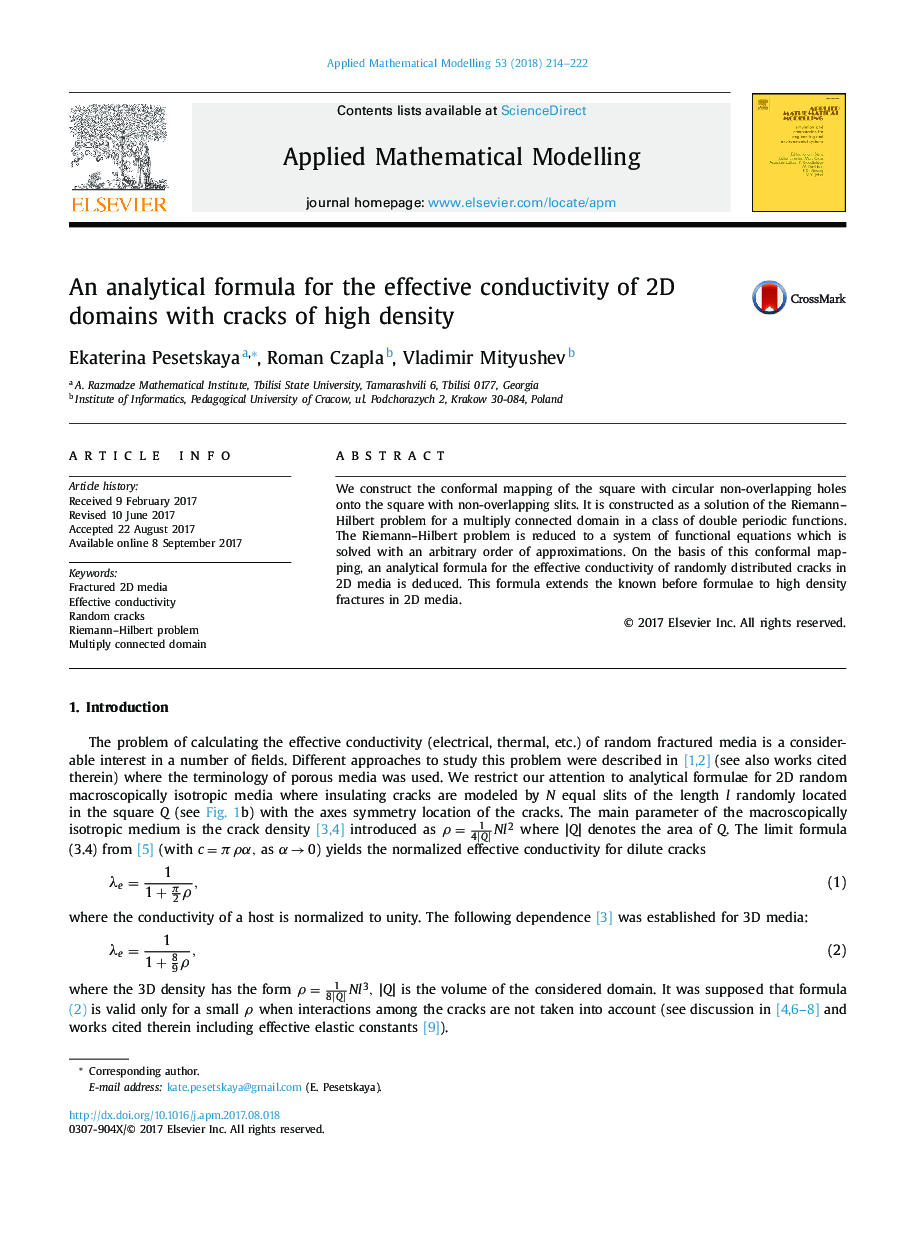 An analytical formula for the effective conductivity of 2D domains with cracks of high density