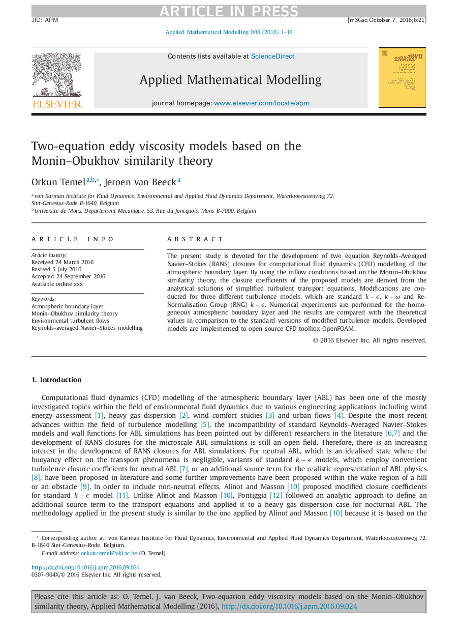 Two-equation eddy viscosity models based on the Monin-Obukhov similarity theory