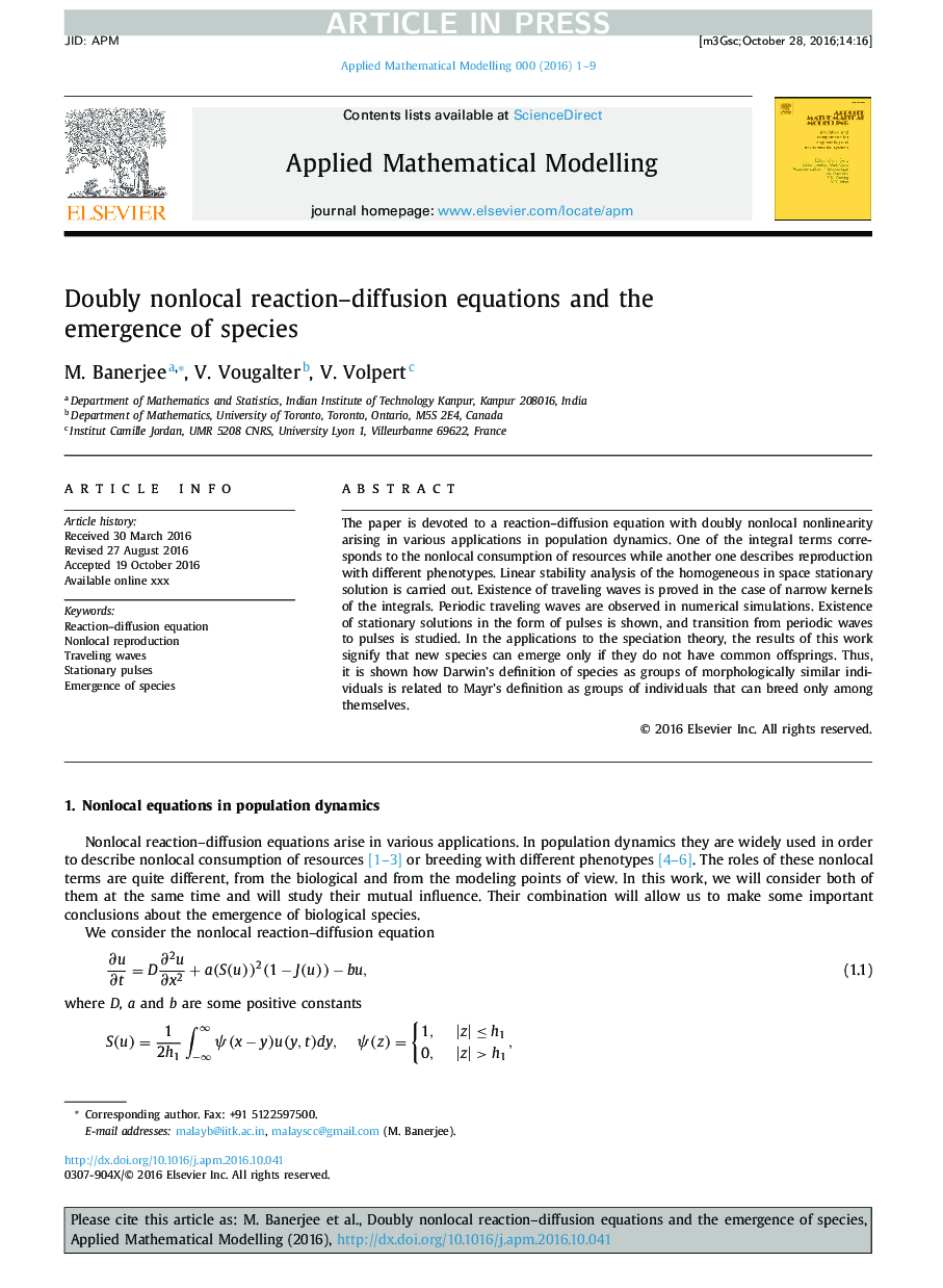 Doubly nonlocal reaction-diffusion equations and the emergence of species