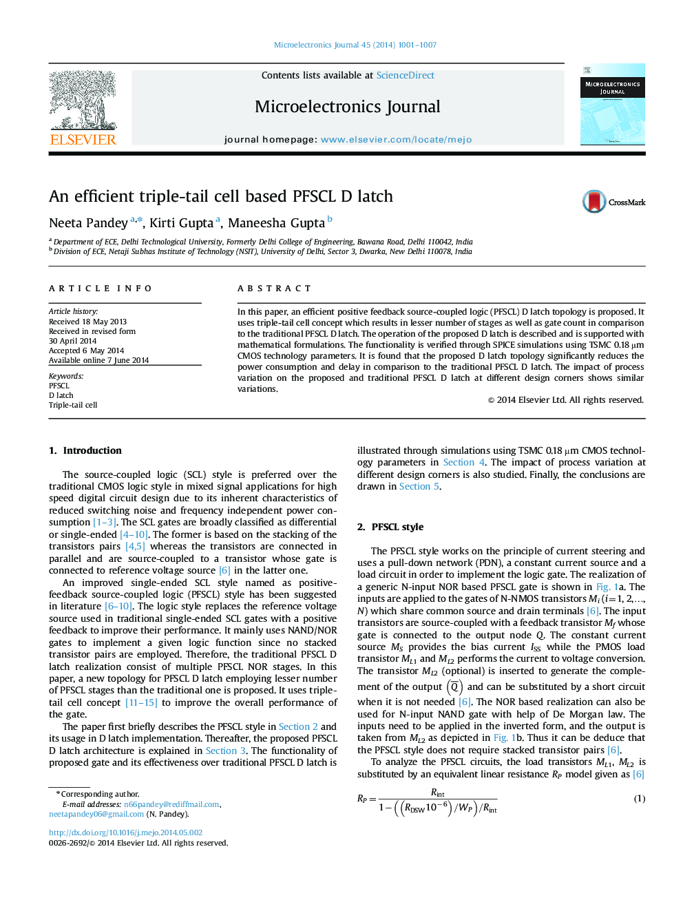 عکس صفحه اول مقاله: An efficient triple-tail cell based PFSCL D latch An efficient triple-tail cell based PFSCL D latch