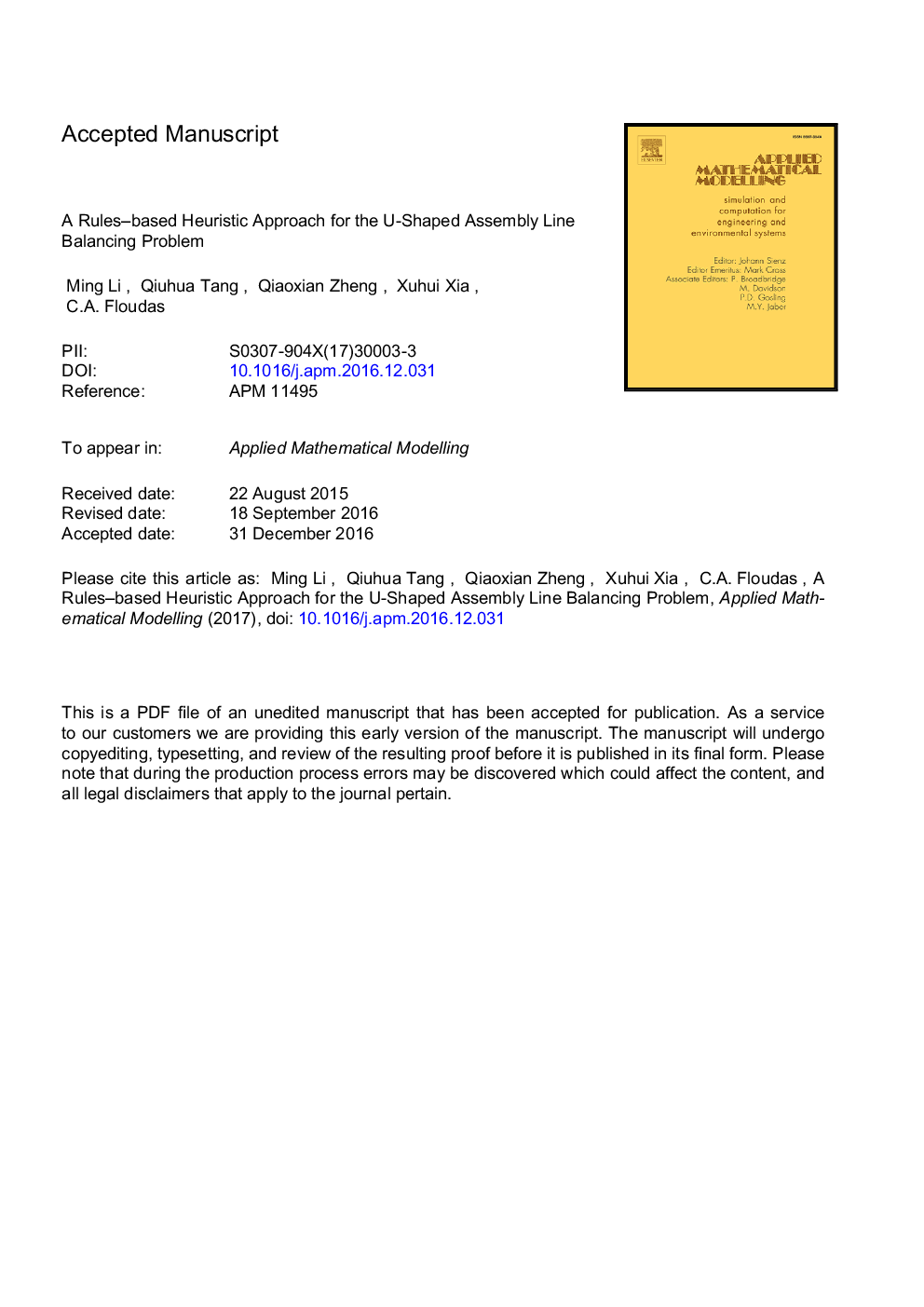 Rules-based heuristic approach for the U-shaped assembly line balancing problem