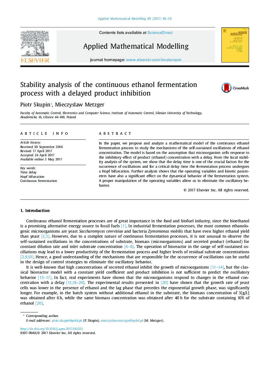 Stability analysis of the continuous ethanol fermentation process with a delayed product inhibition