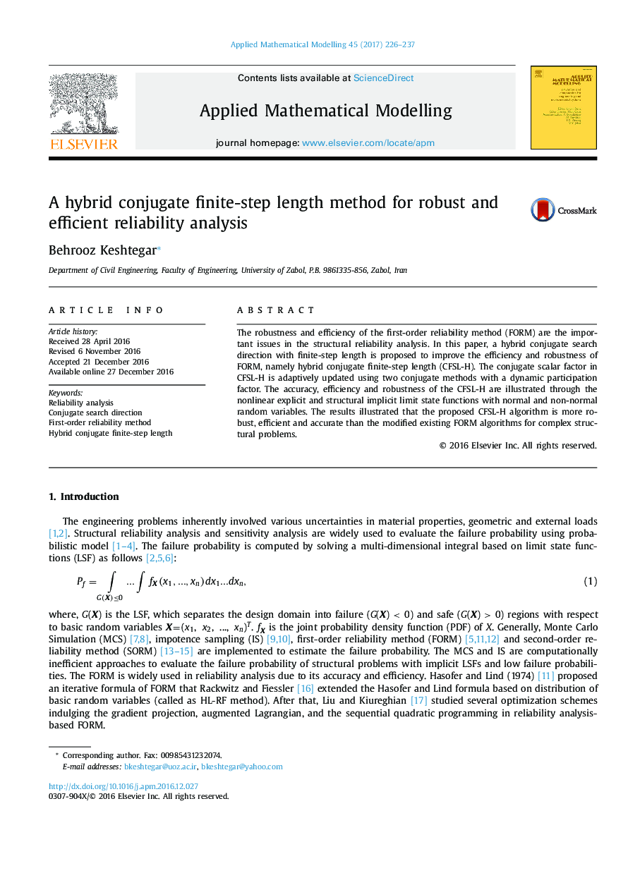 A hybrid conjugate finite-step length method for robust and efficient reliability analysis