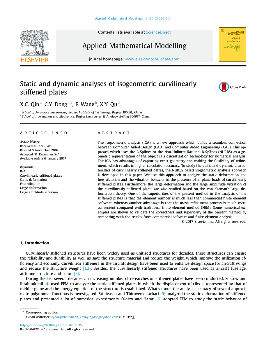 Static and dynamic analyses of isogeometric curvilinearly stiffened plates