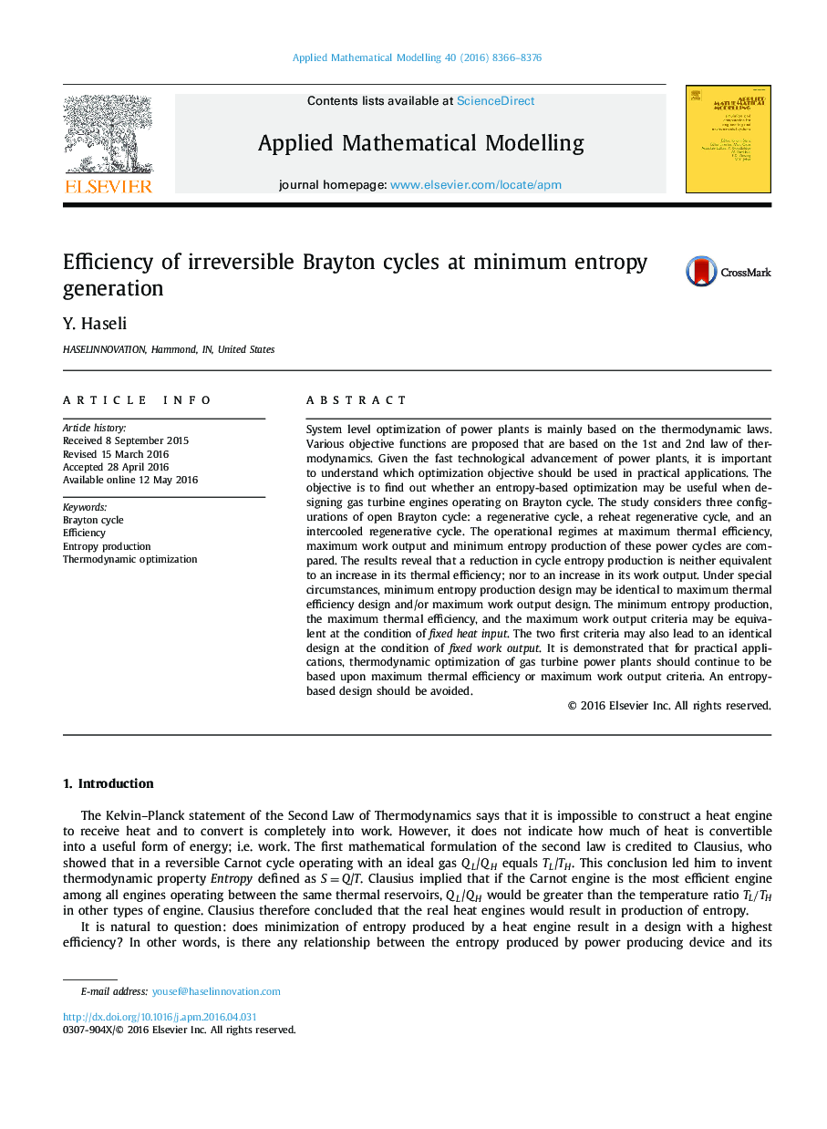 Efficiency of irreversible Brayton cycles at minimum entropy generation