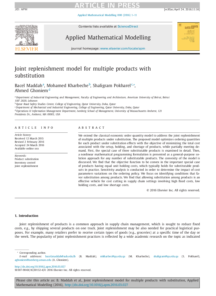 Joint replenishment model for multiple products with substitution