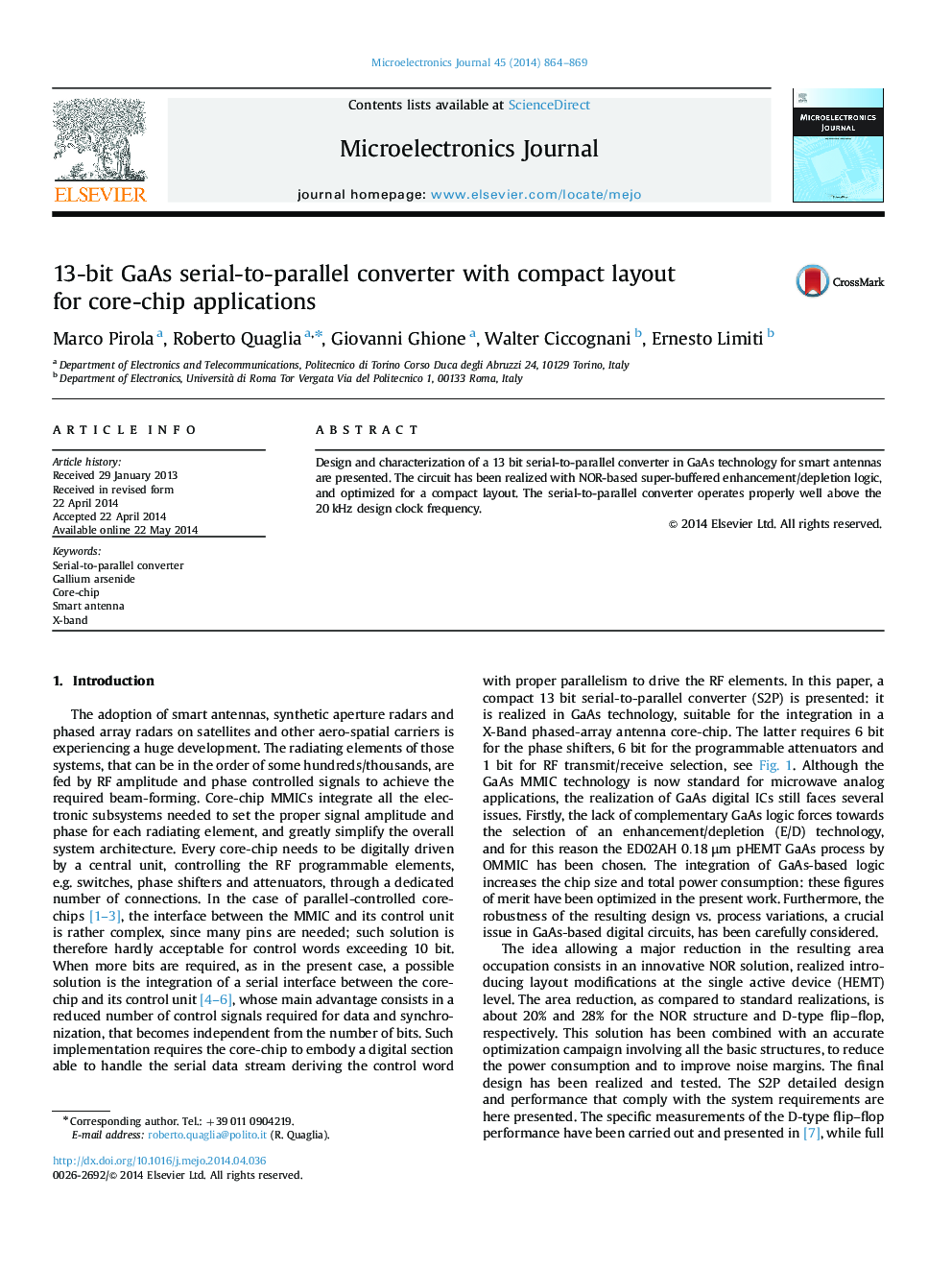 13-bit GaAs serial-to-parallel converter with compact layout for core-chip applications