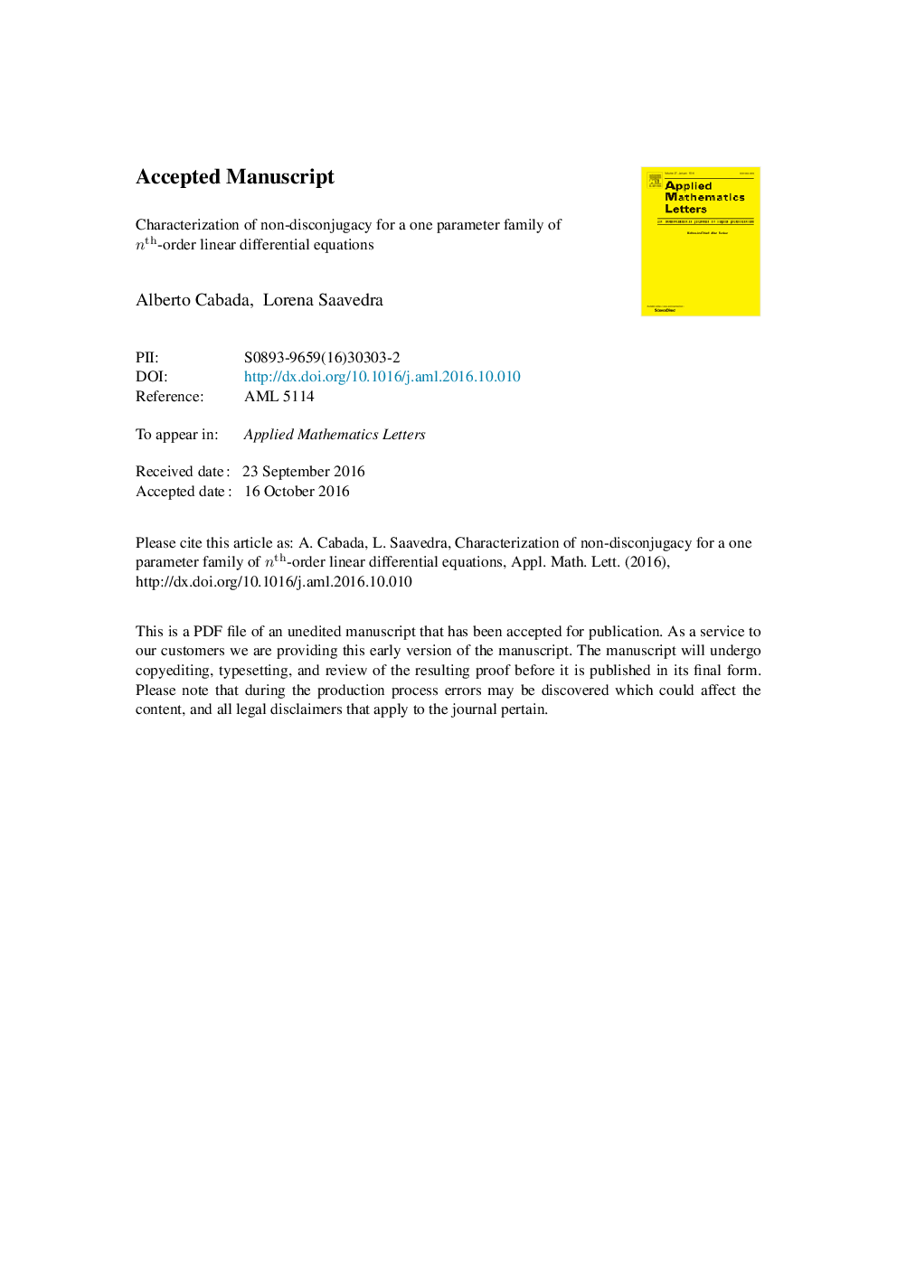 Characterization of non-disconjugacy for a one parameter family of nth-order linear differential equations