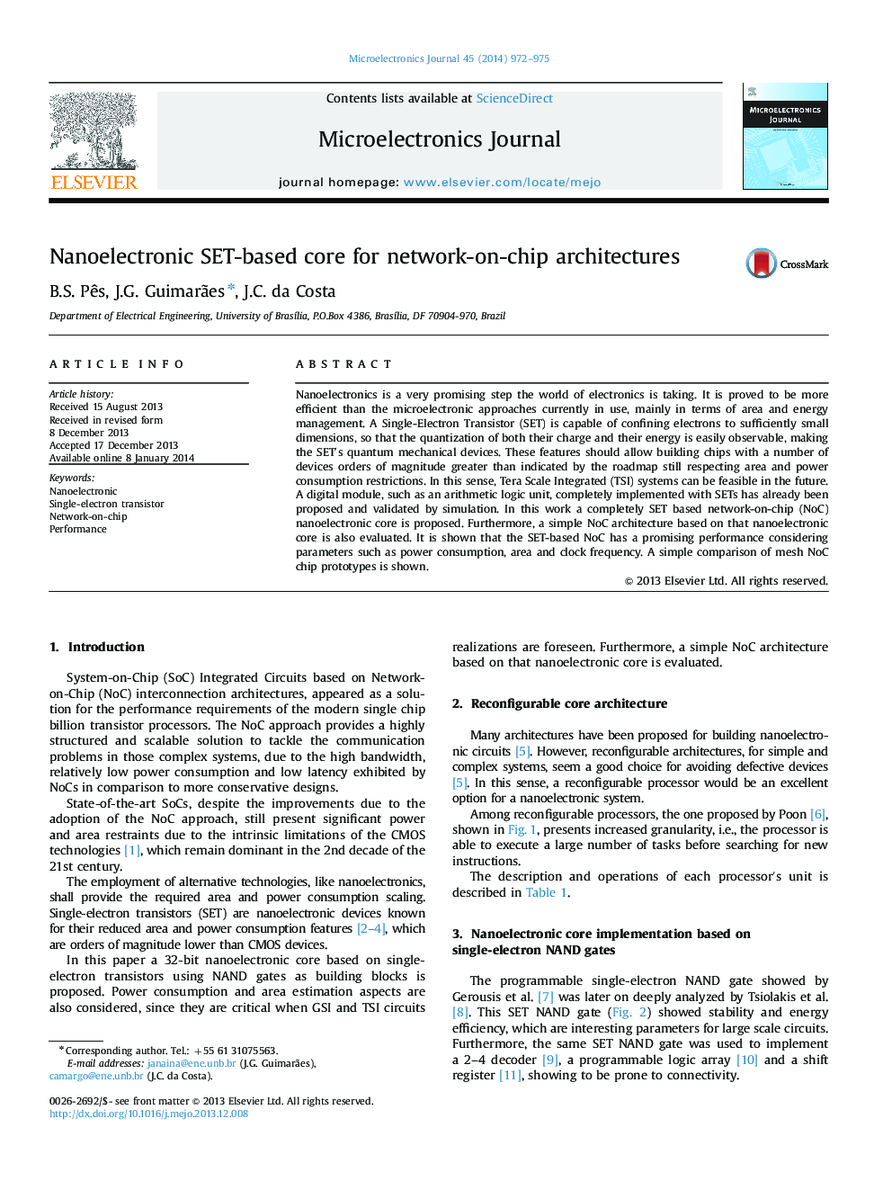 Nanoelectronic SET-based core for network-on-chip architectures