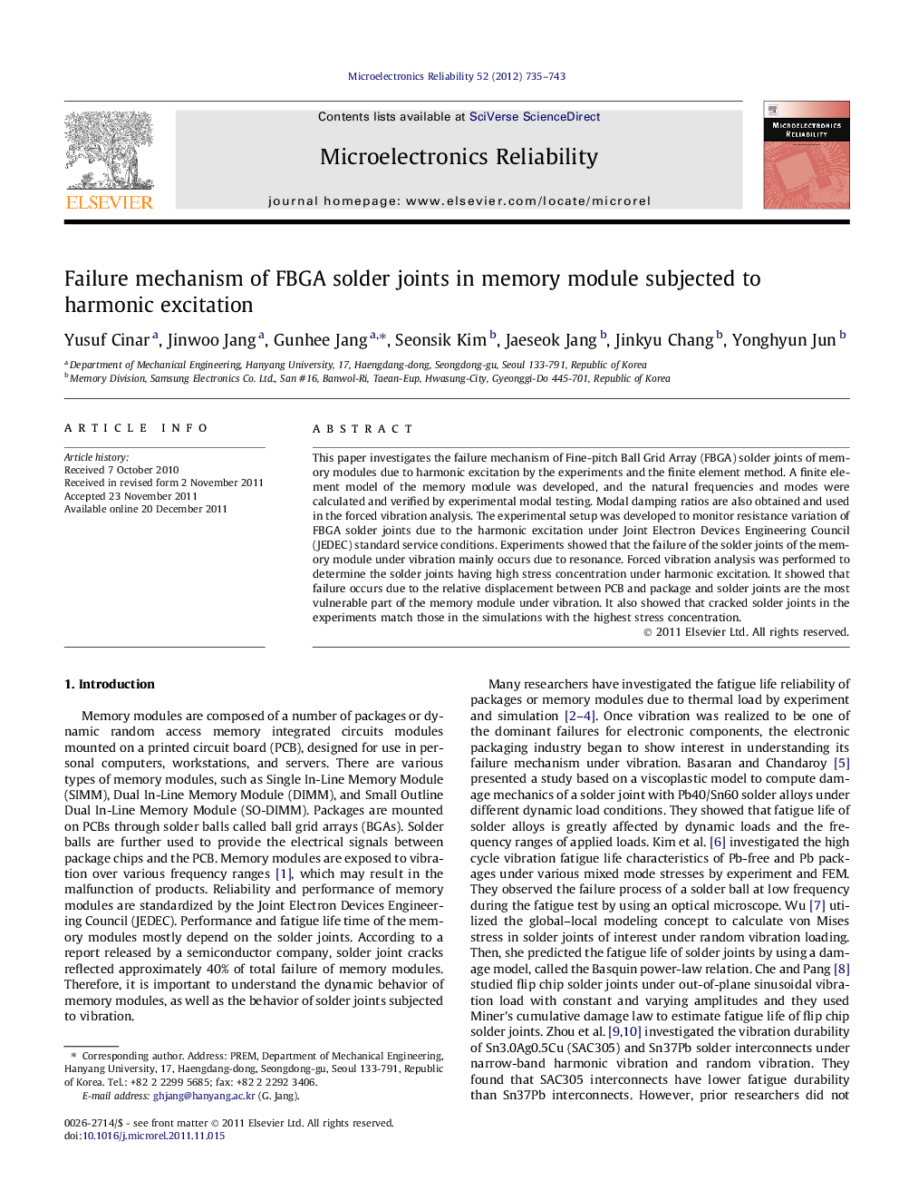 Failure mechanism of FBGA solder joints in memory module subjected to harmonic excitation