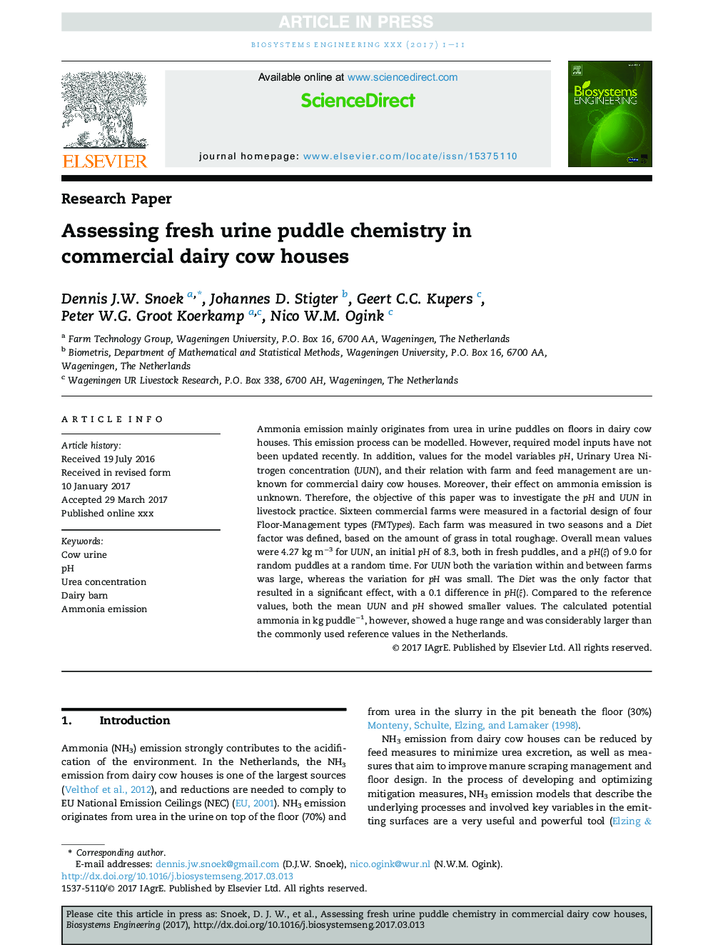 Assessing fresh urine puddle chemistry in commercial dairy cow houses