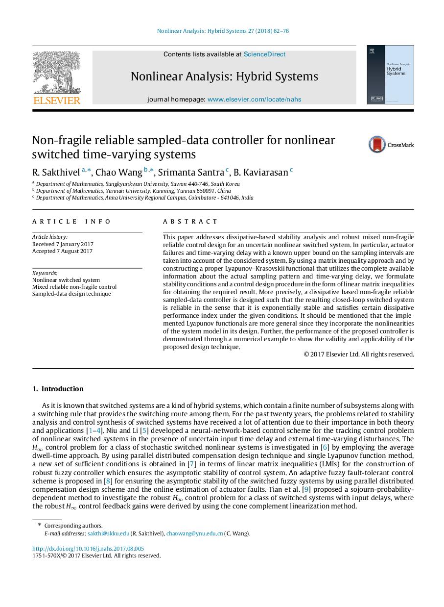 Non-fragile reliable sampled-data controller for nonlinear switched time-varying systems