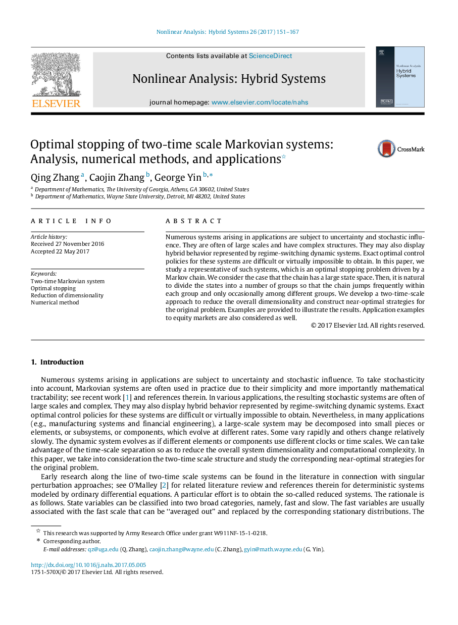 Optimal stopping of two-time scale Markovian systems: Analysis, numerical methods, and applications