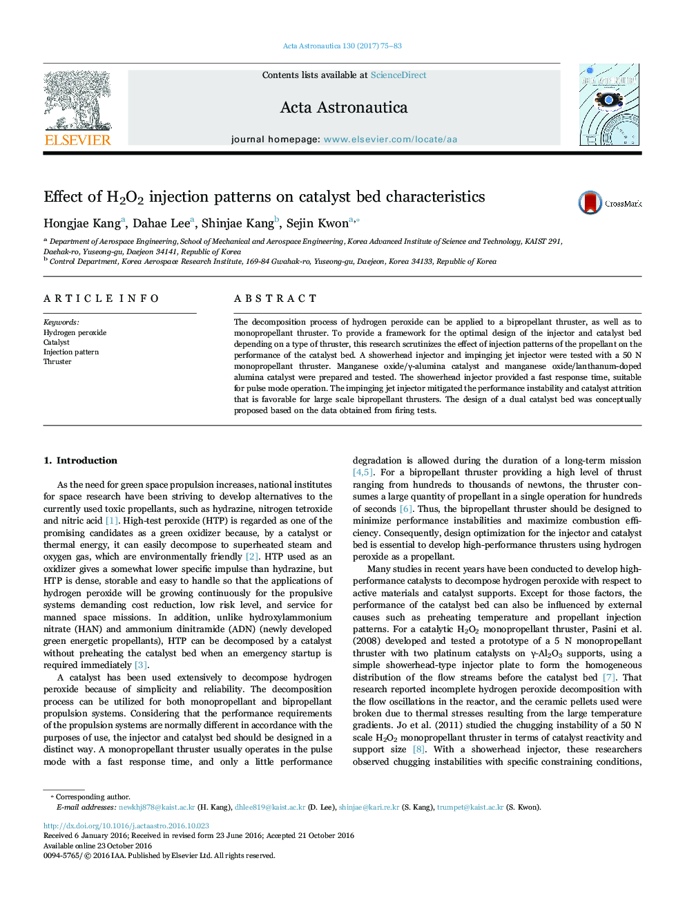 Effect of H2O2 injection patterns on catalyst bed characteristics