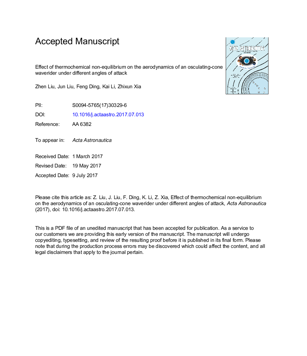 Effect of thermochemical non-equilibrium on the aerodynamics of an osculating-cone waverider under different angles of attack