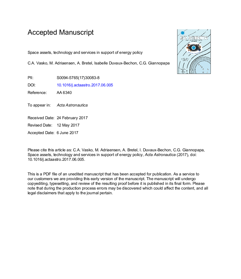 Space assets, technology and services in support of energy policy