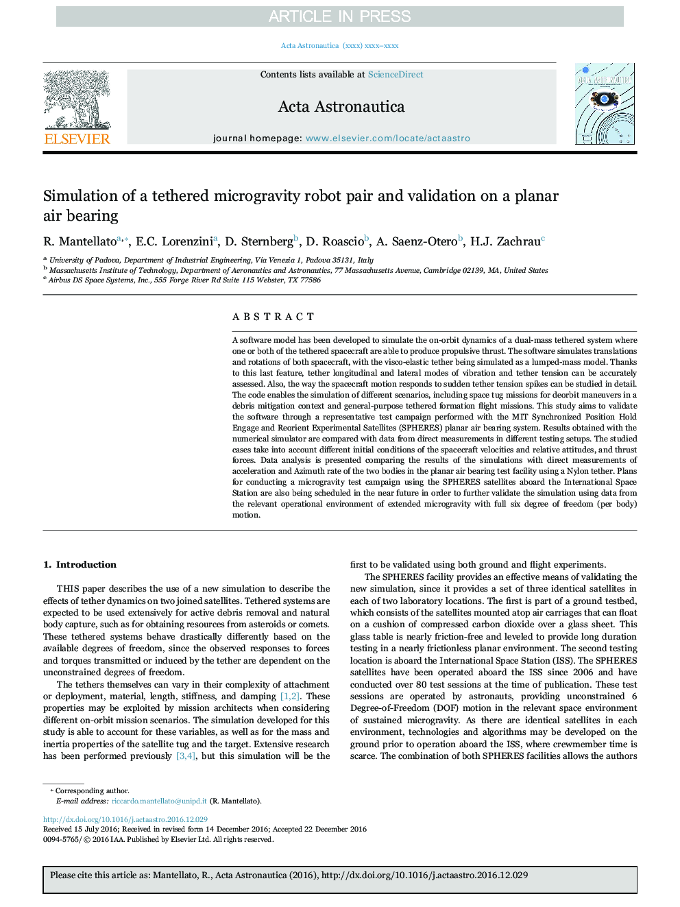 Simulation of a tethered microgravity robot pair and validation on a planar air bearing