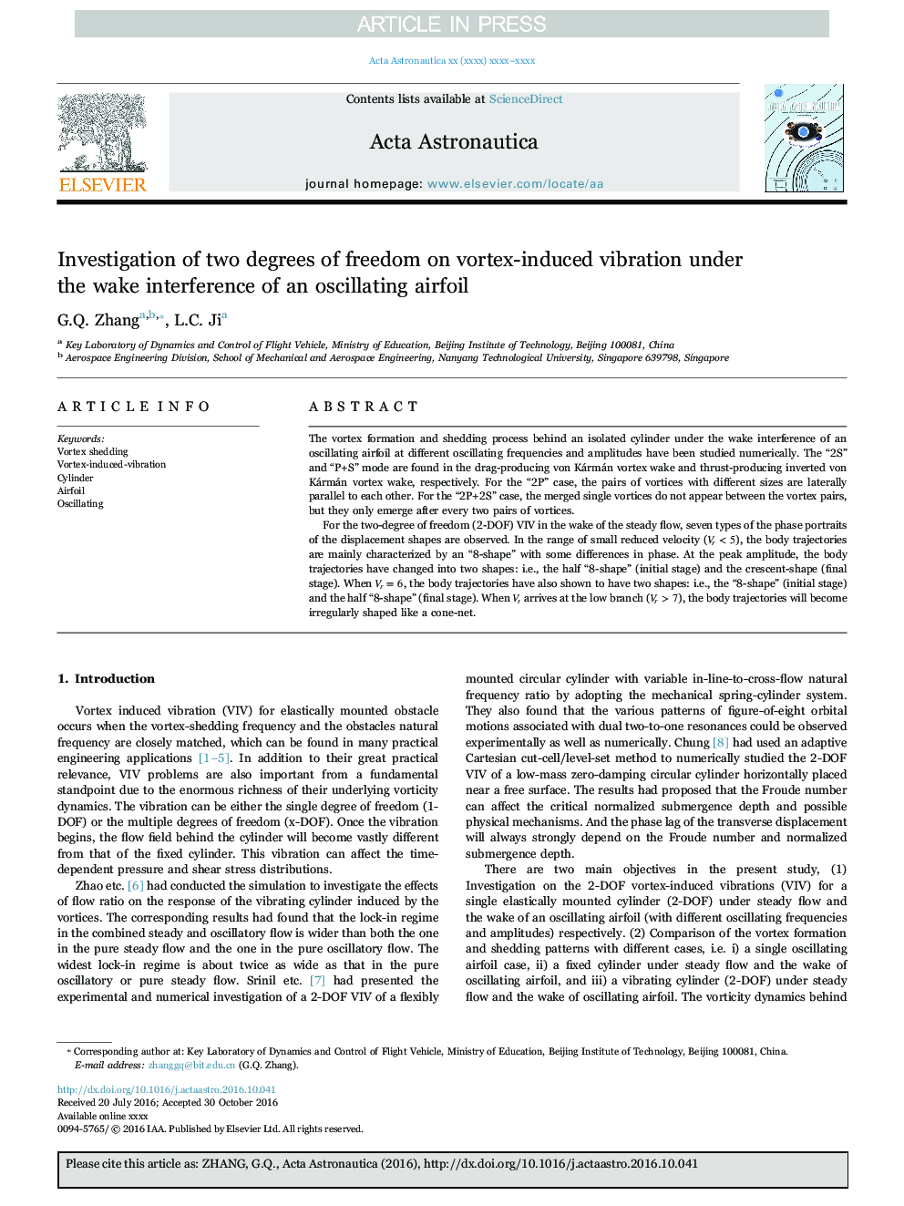 Investigation of two degrees of freedom on vortex-induced vibration under the wake interference of an oscillating airfoil