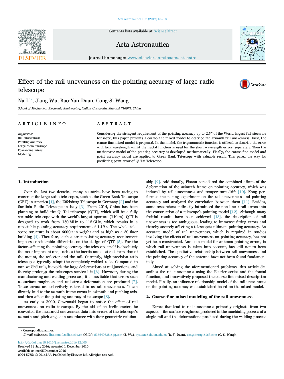 Effect of the rail unevenness on the pointing accuracy of large radio telescope