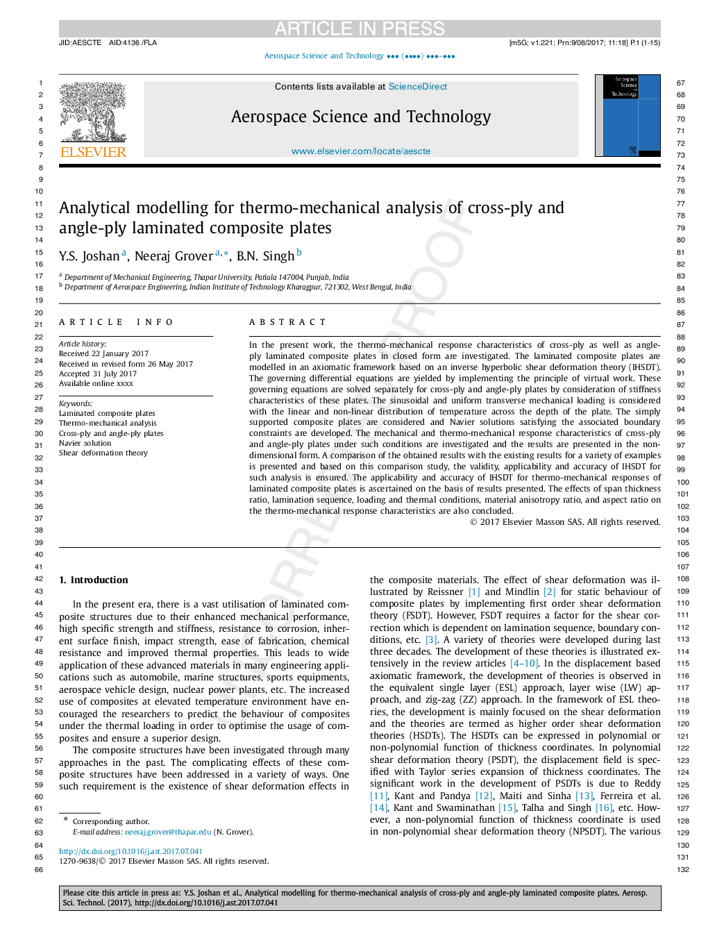 Analytical modelling for thermo-mechanical analysis of cross-ply and angle-ply laminated composite plates