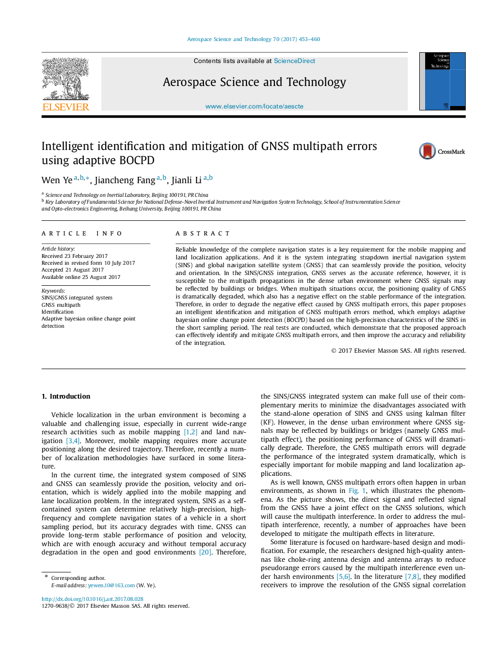 Intelligent identification and mitigation of GNSS multipath errors using adaptive BOCPD