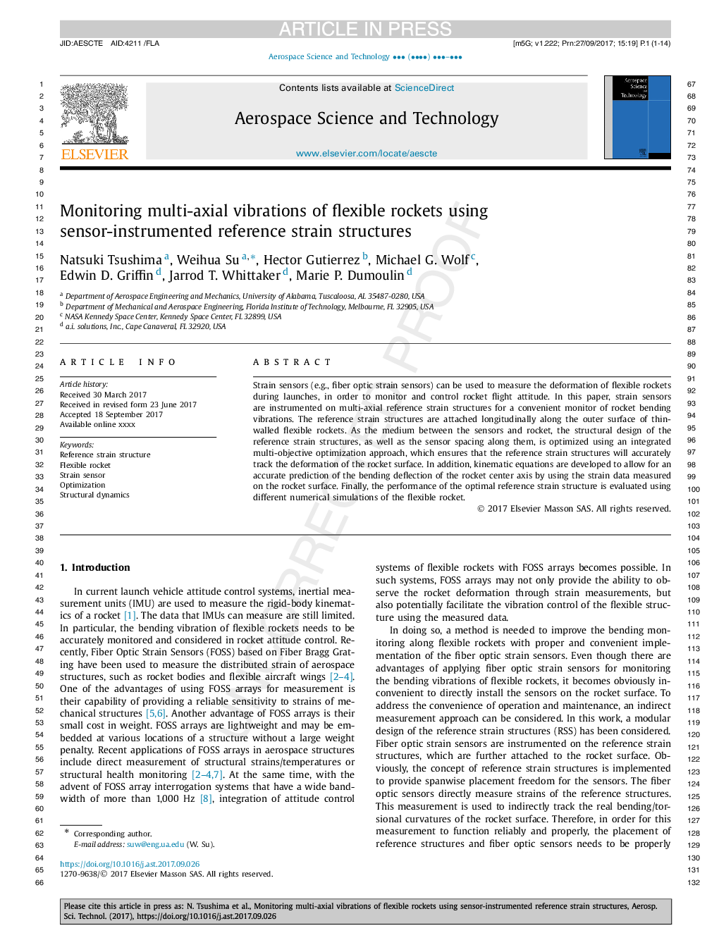 Monitoring multi-axial vibrations of flexible rockets using sensor-instrumented reference strain structures