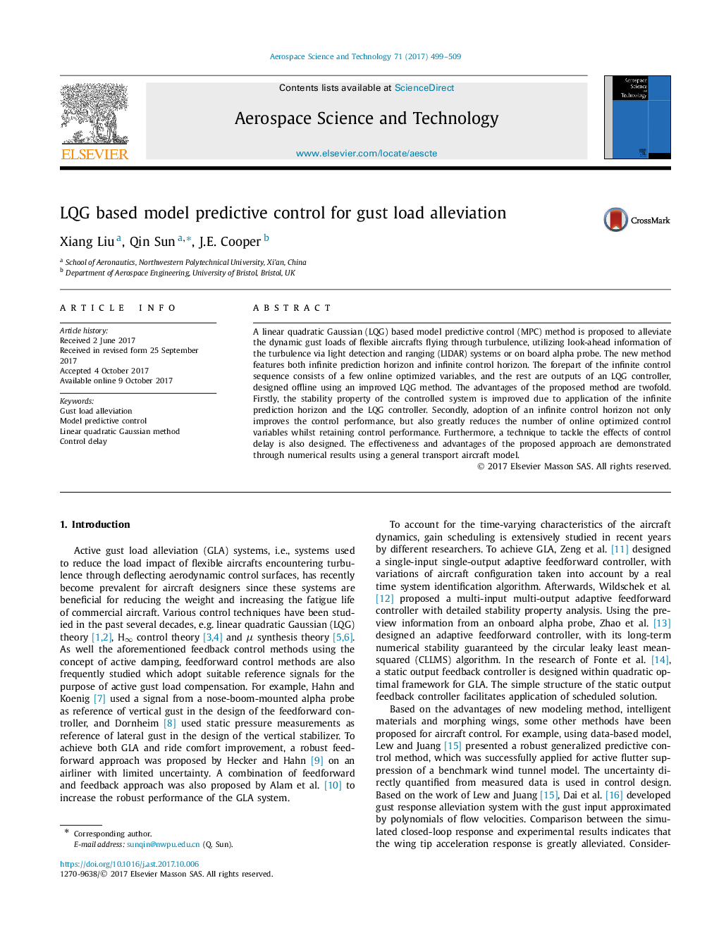 LQG based model predictive control for gust load alleviation