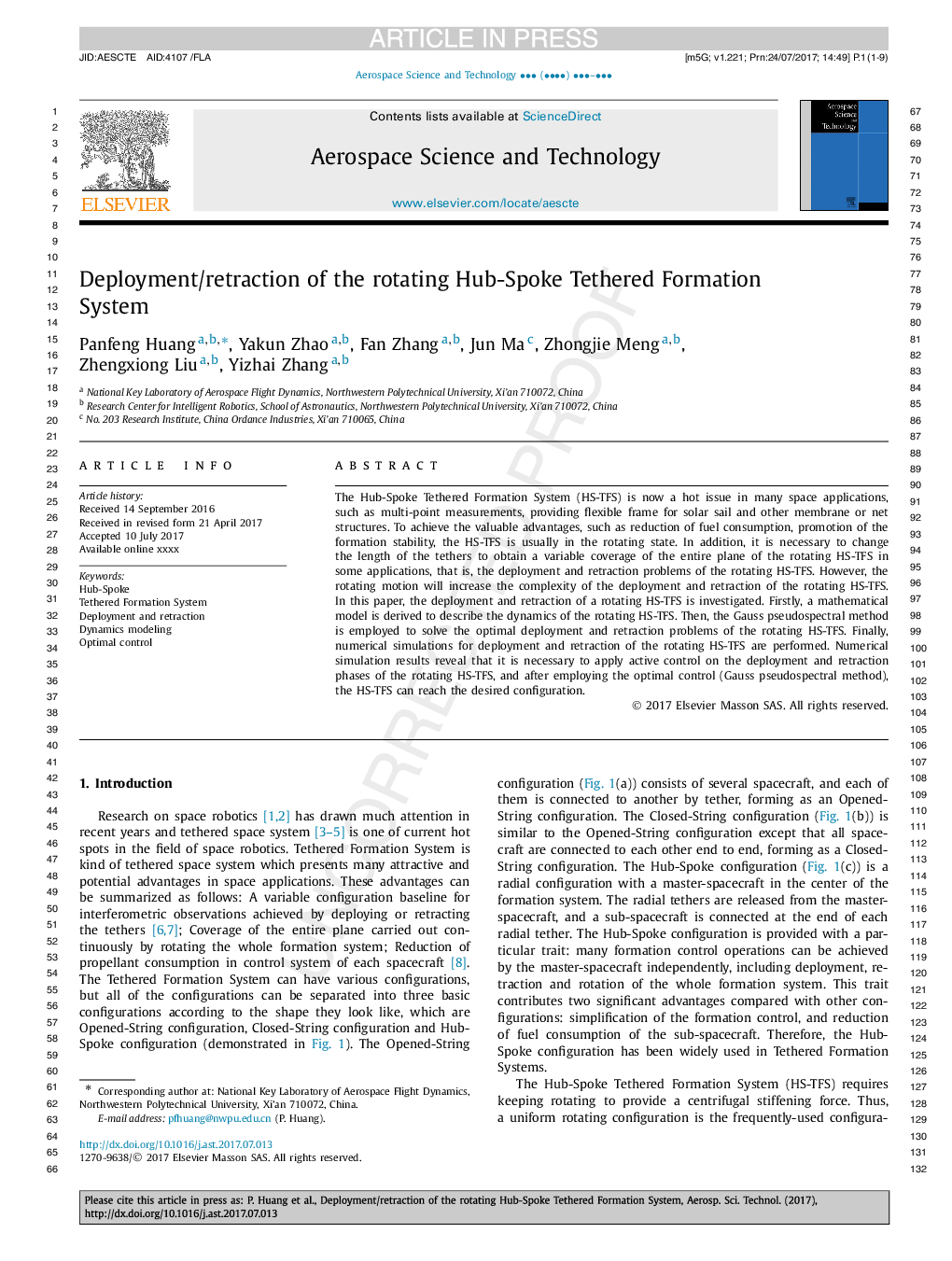 Deployment/retraction of the rotating Hub-Spoke Tethered Formation System