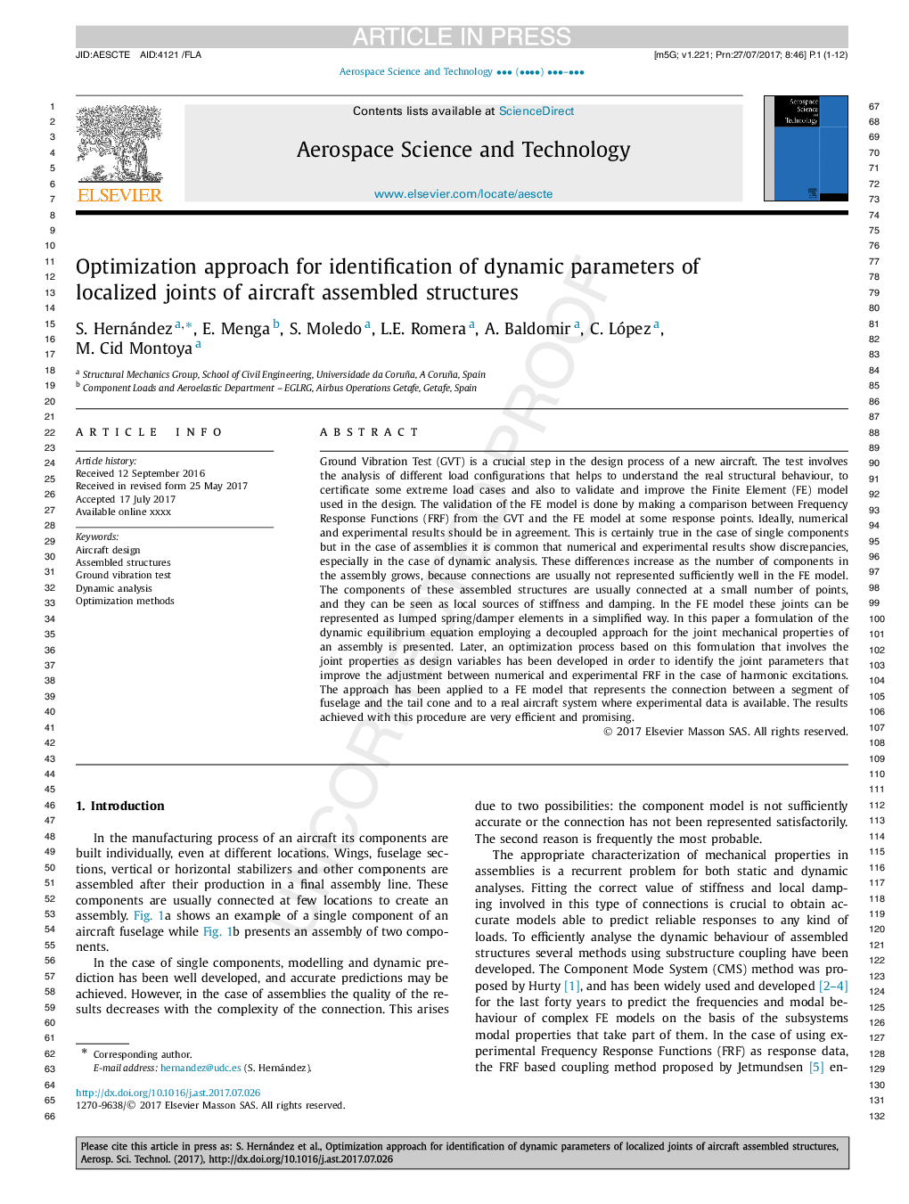 Optimization approach for identification of dynamic parameters of localized joints of aircraft assembled structures