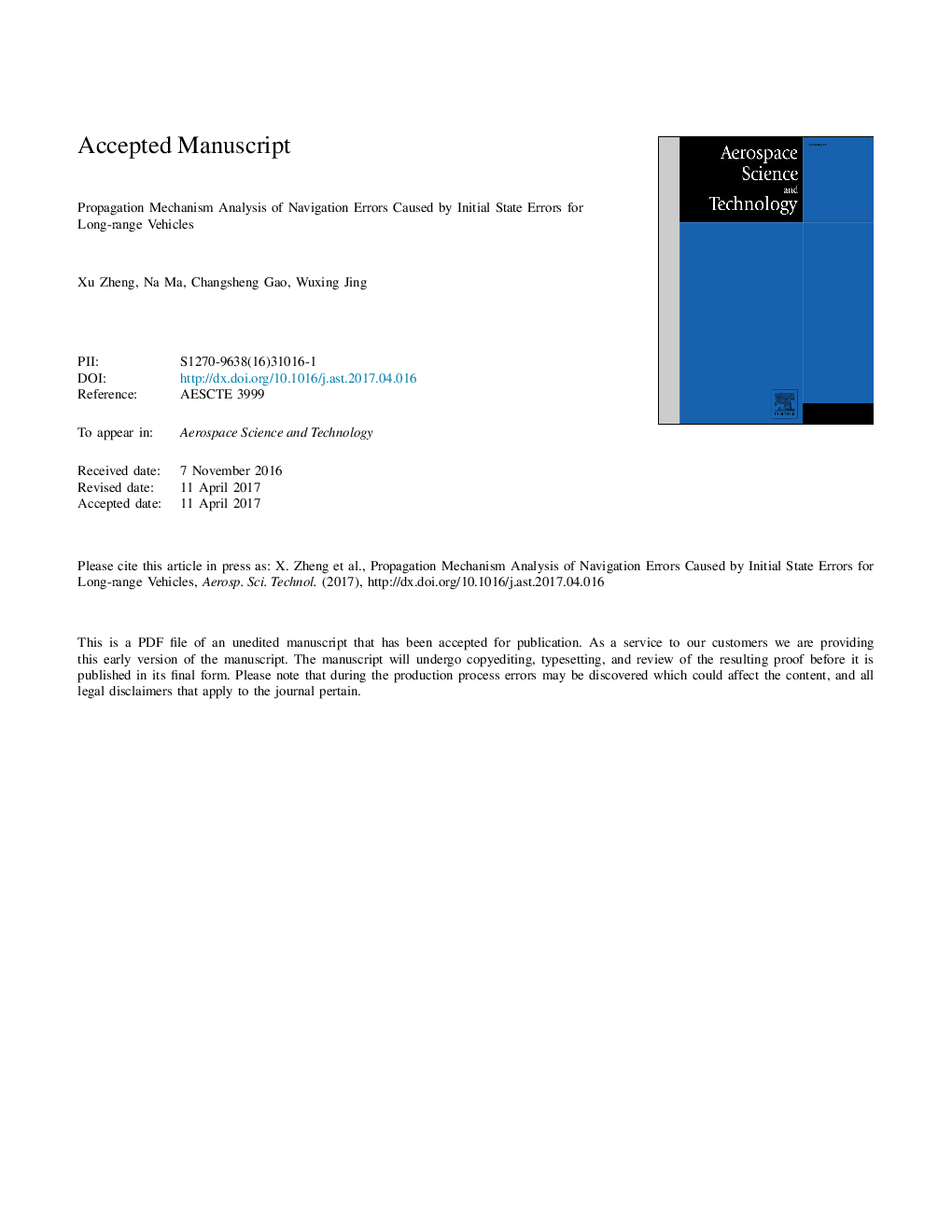 Propagation mechanism analysis of navigation errors caused by initial state errors for long-range vehicles