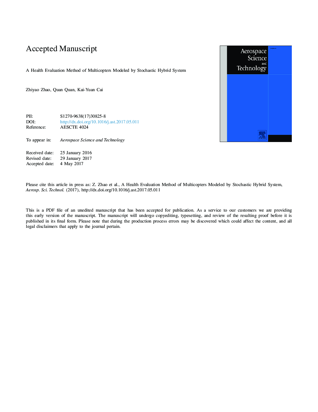 A health evaluation method of multicopters modeled by Stochastic Hybrid System