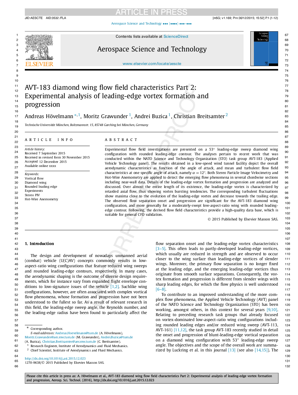 AVT-183 diamond wing flow field characteristics Part 2: Experimental analysis of leading-edge vortex formation and progression