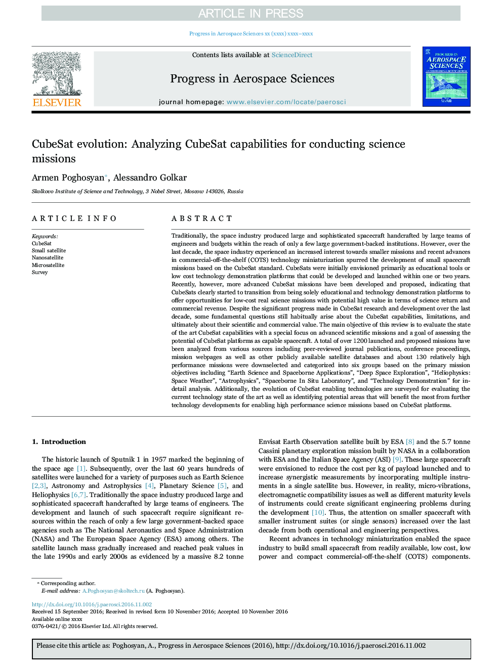 CubeSat evolution: Analyzing CubeSat capabilities for conducting science missions