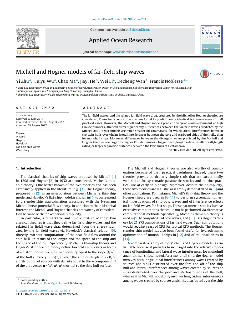 Michell and Hogner models of far-field ship waves